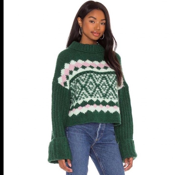 Free People Chunky Sweater In Spearmint Pine Combo New With Tags - Picture 2 of 11